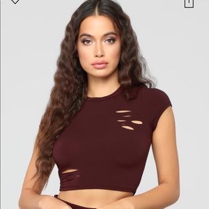 Burgundy fashion nova crop top brand new